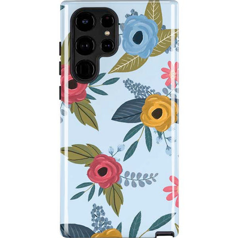 Blue Fall Flowers Galaxy S24 Ultra Impact Case