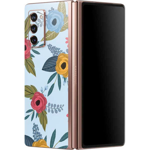 Blue Fall Flowers Galaxy Z Fold2 5G Skin