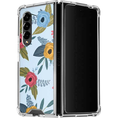 Blue Fall Flowers Galaxy Z Fold4 5G Clear Case