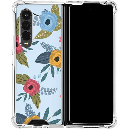 Blue Fall Flowers Galaxy Z Fold4 5G Clear Case