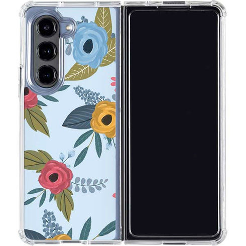 Blue Fall Flowers Galaxy Z Fold5 5G Clear Case