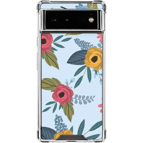 Blue Fall Flowers Google Pixel 6 Clear Case