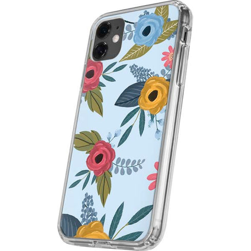 Blue Fall Flowers iPhone 11 Clear Case