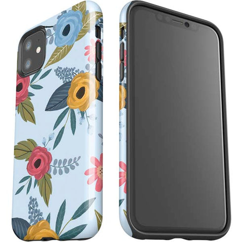 Blue Fall Flowers iPhone 11 Impact Case