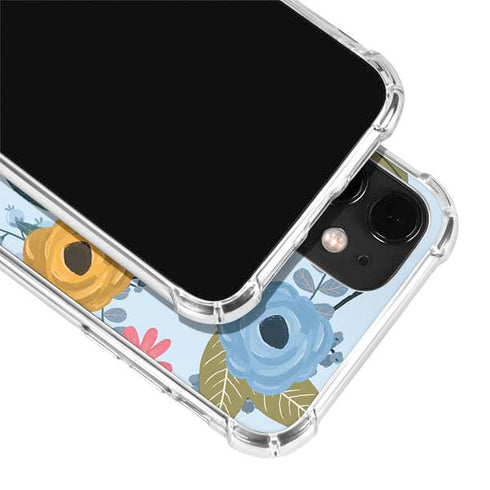 Blue Fall Flowers iPhone 12 Clear Case