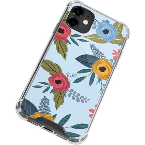 Blue Fall Flowers iPhone 12 Clear Case