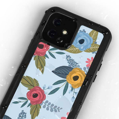 Blue Fall Flowers iPhone 12 Mini Waterproof Case