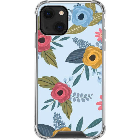 Blue Fall Flowers iPhone 13 Mini Clear Case