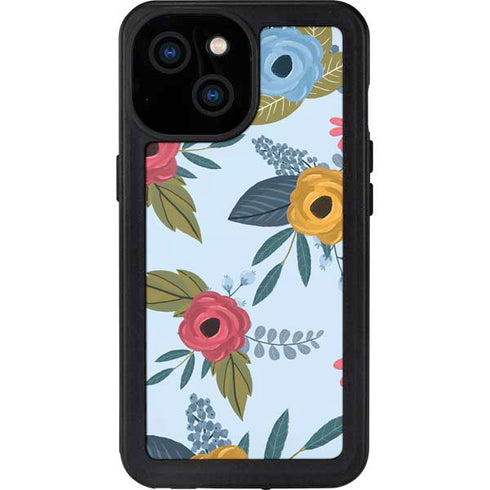 Blue Fall Flowers iPhone 13 Mini Waterproof Case