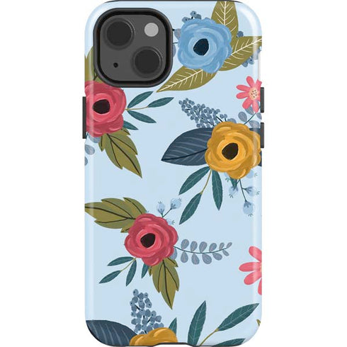 Blue Fall Flowers iPhone 15 Impact Case
