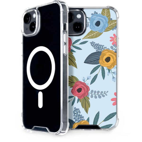 Blue Fall Flowers iPhone 15 Plus MagSafe Case