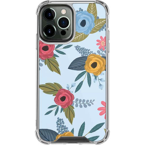 Blue Fall Flowers iPhone 14 Pro Max Clear Case