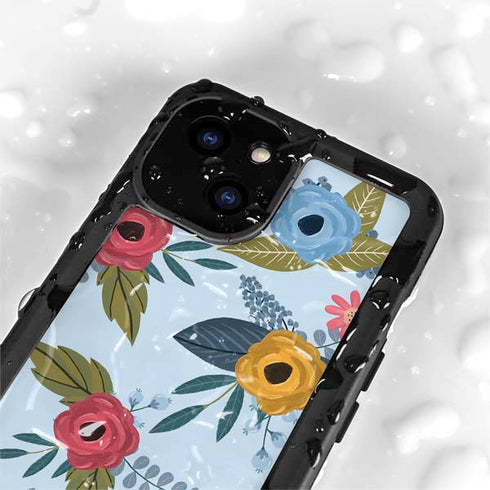 Blue Fall Flowers iPhone 15 Plus Waterproof Case