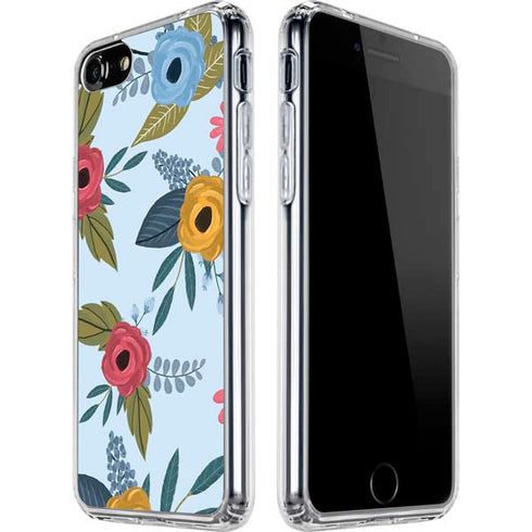 Blue Fall Flowers iPhone SE (2nd & 3rd Gen) Clear Case