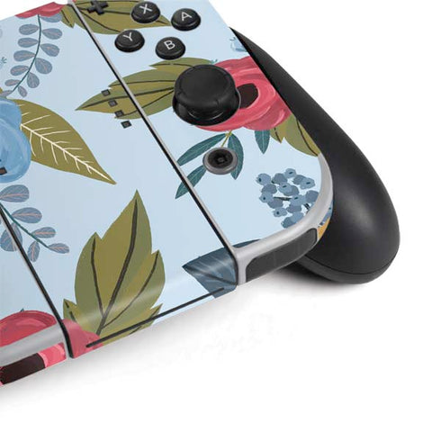 Blue Fall Flowers Nintendo Switch OLED (2021) Skin