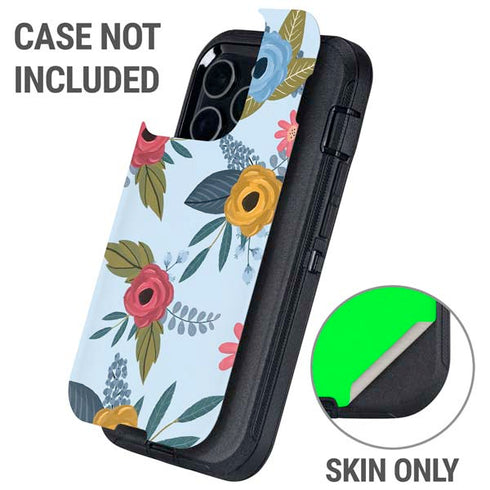 Blue Fall Flowers Otterbox Defender iPhone Skin