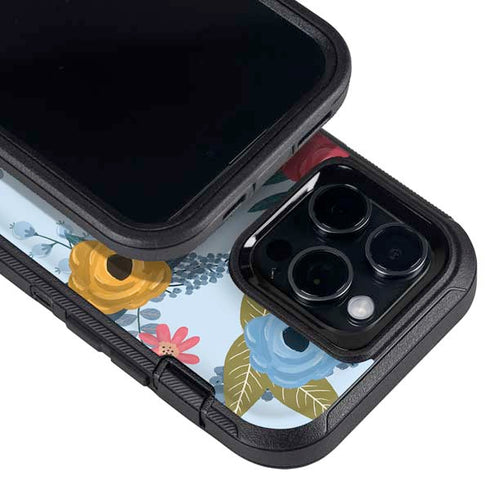 Blue Fall Flowers Otterbox Defender iPhone Skin