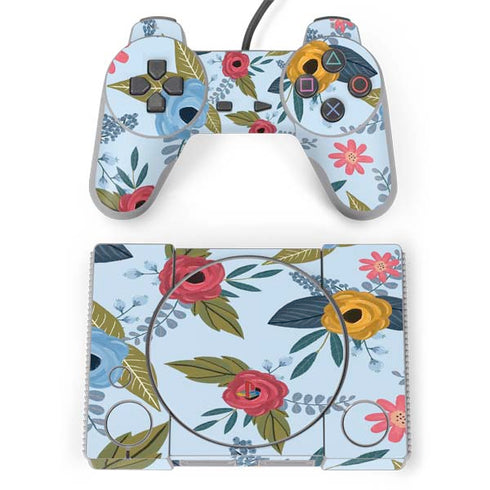 Blue Fall Flowers PlayStation Classic Bundle Skin