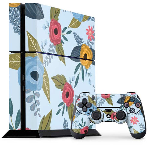 Blue Fall Flowers PS4 Console and Controller Bundle Skin
