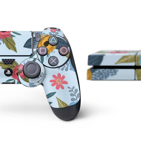 Blue Fall Flowers PS4 Console and Controller Bundle Skin
