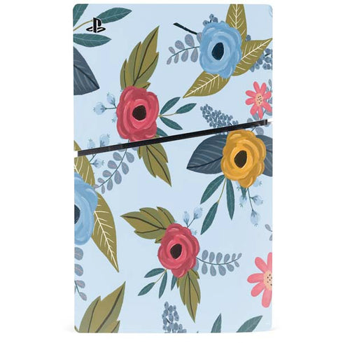 Blue Fall Flowers PS5 Slim Disk Console Skin