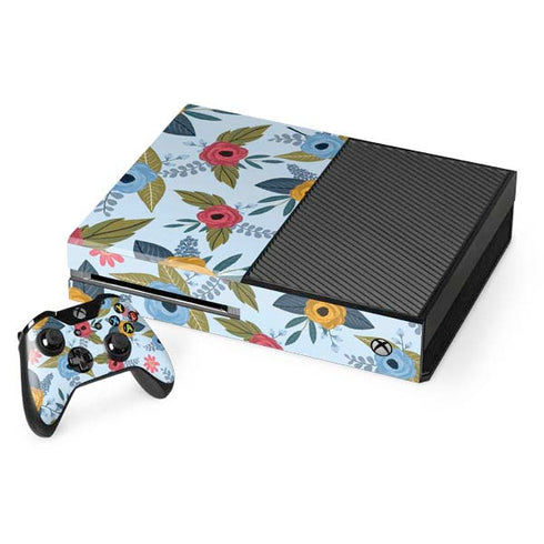 Blue Fall Flowers Xbox One Console and Controller Bundle Skin