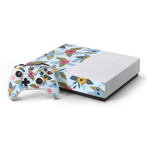 Blue Fall Flowers Xbox One S All-Digital Edition Bundle Skin