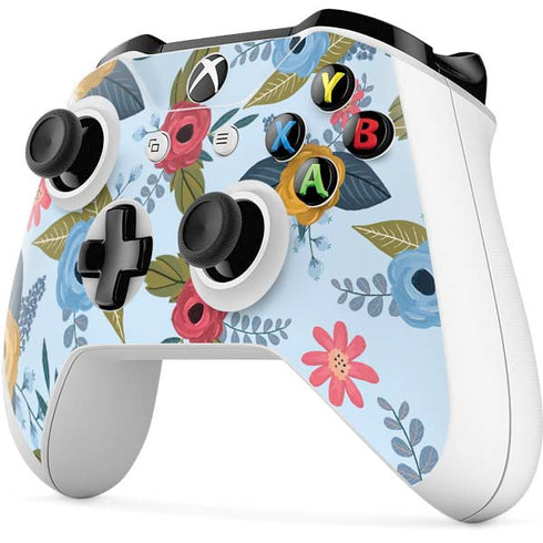 Blue Fall Flowers Xbox One S All-Digital Edition Bundle Skin