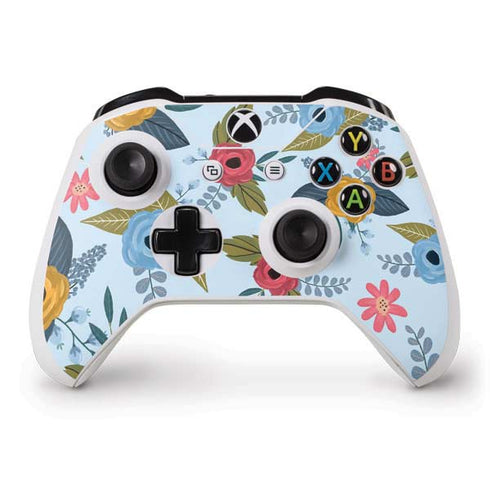 Blue Fall Flowers Xbox One S Controller Skin