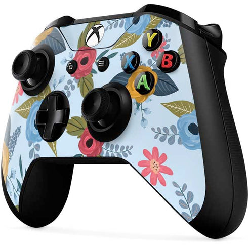 Blue Fall Flowers Xbox One X Controller Skin