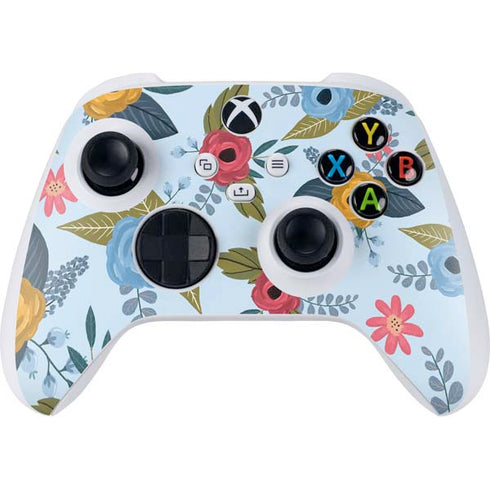 Blue Fall Flowers Xbox Series S Controller Skin