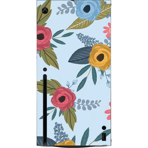 Blue Fall Flowers Xbox Series X Console Skin