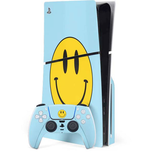 Blue Happy Face PS5 Slim Disk Bundle Skin