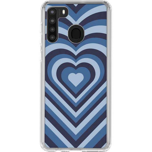 Blue Heart Pattern Galaxy A21 Clear Case