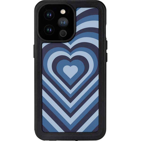 Blue Heart Pattern iPhone 14 Pro Max Waterproof Case