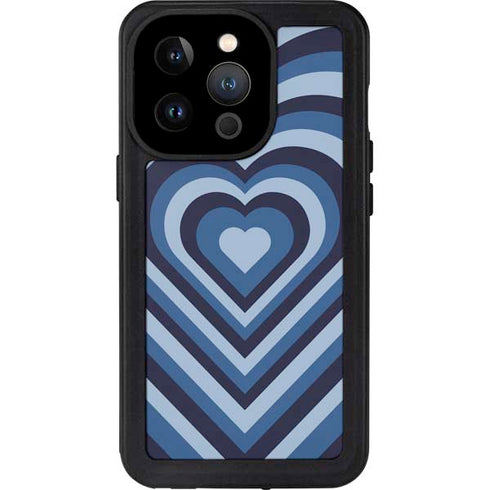 Blue Heart Pattern iPhone 14 Pro Waterproof Case