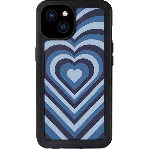 Blue Heart Pattern iPhone 15 Plus Waterproof Case
