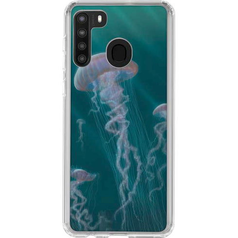 Vincent Hie Blue Jellyfish Galaxy A21 Clear Case
