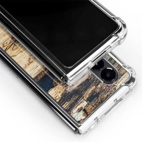 Blue Resin Wood Galaxy Z Fold4 5G Clear Case