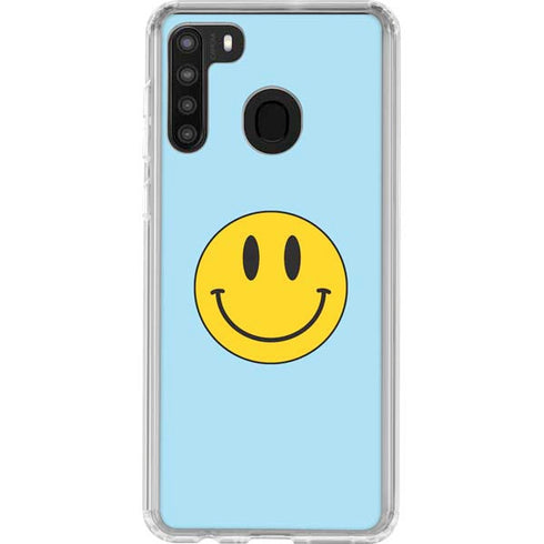 Blue Happy Face Galaxy A21 Clear Case