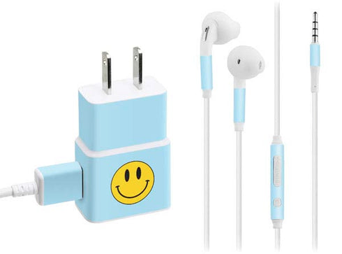 Blue Happy Face Phone Charger Skin