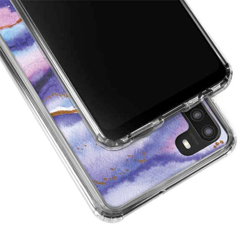 Blue Violet Watercolor Geode Galaxy A21 Clear Case