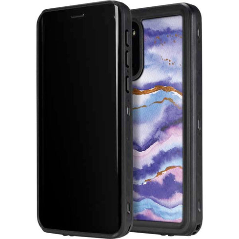 Blue Violet Watercolor Geode Galaxy S20 Waterproof Case