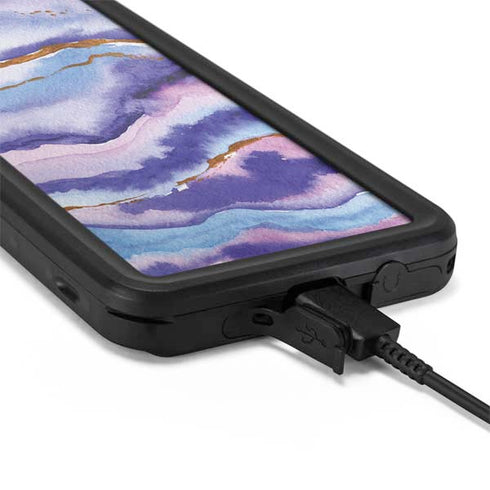 Blue Violet Watercolor Geode Galaxy S20 Waterproof Case