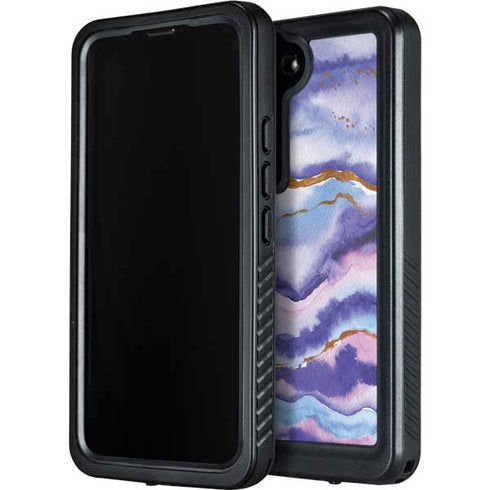 Blue Violet Watercolor Geode Galaxy S23 Waterproof Case
