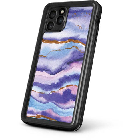 Blue Violet Watercolor Geode iPhone 11 Pro Waterproof Case