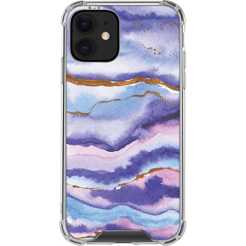 Blue Violet Watercolor Geode iPhone 12 Clear Case