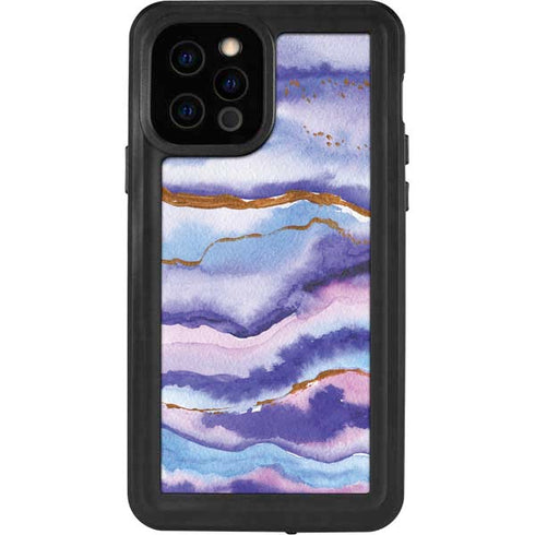Blue Violet Watercolor Geode iPhone 12 Pro Waterproof Case