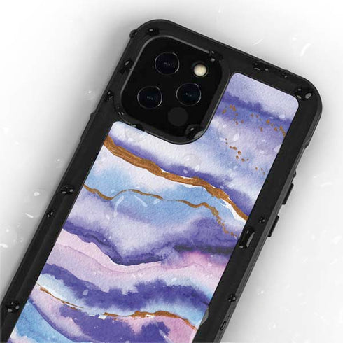 Blue Violet Watercolor Geode iPhone 12 Pro Waterproof Case