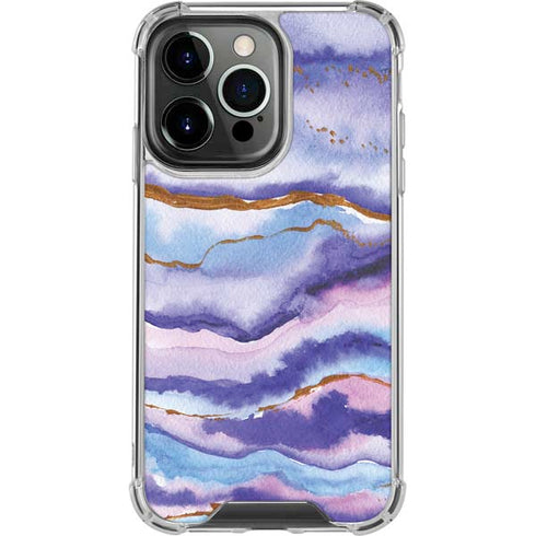Blue Violet Watercolor Geode iPhone 13 Pro Clear Case